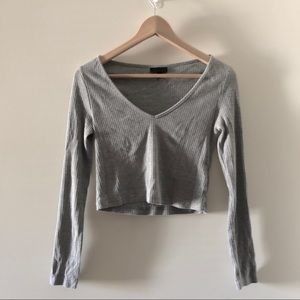 TOPSHOP Cropped Ribbed-Knit Long-Sleeve